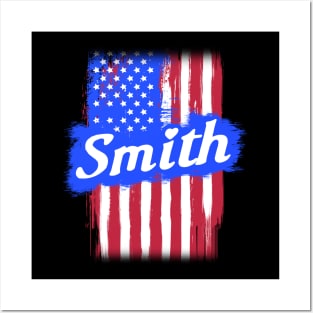 American Flag Smith Family Gift T-shirt For Men Women, Surname Last Name Posters and Art